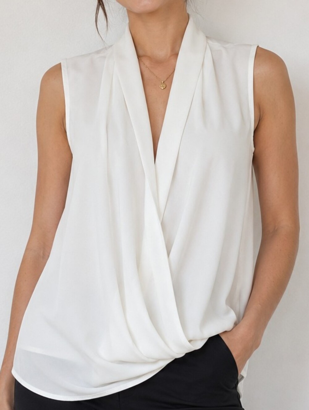 Topshop Petite Ivory Sleeveless Wrap Front Blouse | Size US 2 / UK 6